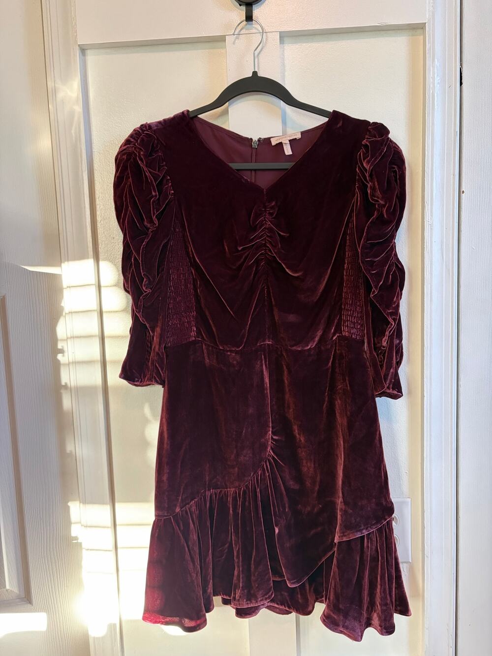 Rebecca Taylor Silk Blend Velvet Ruched Dress Size 6 Burgundy